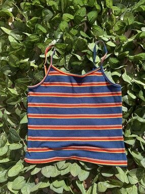 Striped Navy Ribbed Cami Tank Top with Red & Yellow Stripes